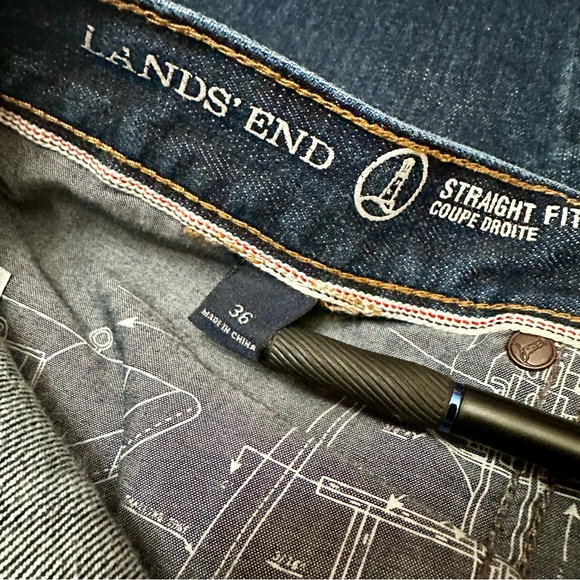 Lands End Square Rigger Men Sz 36 Button Fly Straight Med Wash Denim Blue Jeans - Picture 10 of 11